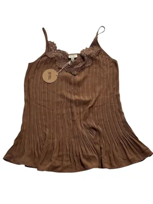 BiBi Brown Pleated Cami with Lace Trim Size XL thumbnail 6