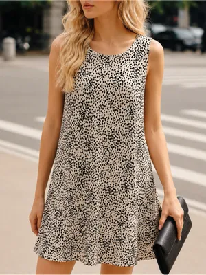 EXPRESS Black & Cream Animal Print Tank Mini Dress Size Large Soft Swingy Summer thumbnail 3