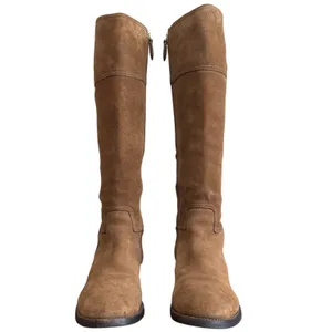 Tory Burch Wembley Suede Riding Boots Tan Tobacco Brown Gold Logo Size 8 thumbnail 2