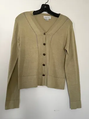 Vintage 100% Silk Minimalist Button Up Cardigan Small Green Neutral Quiet Luxury thumbnail 1