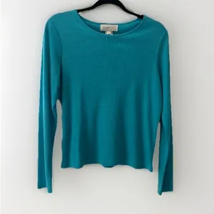 Susan Bristol Y2K Vintage Shimmer Top Sparkle Knit Medium Long Sleeve Stretch Teal Blue Bratz thumbnail 2