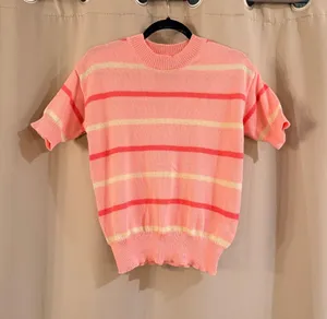 Women’s Pink,Cream,Red Sweater Short Sleeve Top thumbnail 1