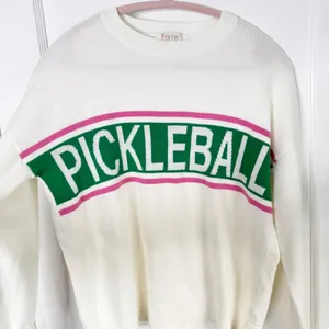 Fate Pickleball Spellout Crewneck Sweater Ivory Green Pink Lightweight Size S thumbnail 5