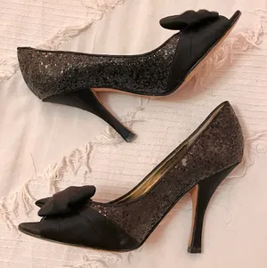 Nina Black Sparkly Heels Size 6.5 thumbnail 1