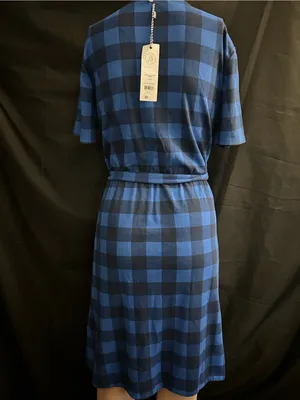 Draper James Women’s Blue Plaid Wrap Dress with Tie Waist MD NWT thumbnail 2