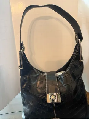 Vintage Dooney & Bourke Black Croc-Embossed Leather Hobo Shoulder Bag thumbnail 3