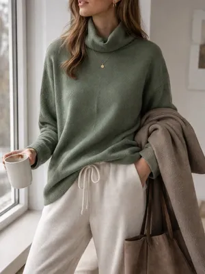 French Connection Scandi Cozy High Neck Green Sweater Cotton Wool Blend - size S thumbnail 1