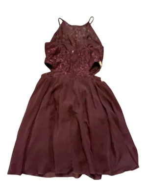 Windsor Burgundy Glitter Lace Cutout Mini Dress Rhinestone Waist Size 3 thumbnail 3