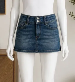 J. Galt Womens Denim Mini Skirt Blue Low Rise Double Button Small thumbnail 1
