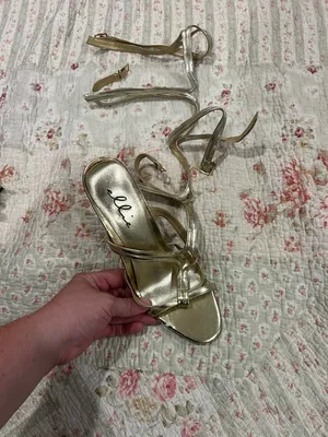 Ellie Gold Strappy Gladiator High Heel Sandals with Ankle Wrap thumbnail 2