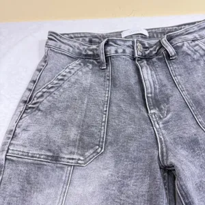 Vervet Blue 30 Gray Stonewash Denim Jean Tapered Front Seam Utility Straight Leg thumbnail 2