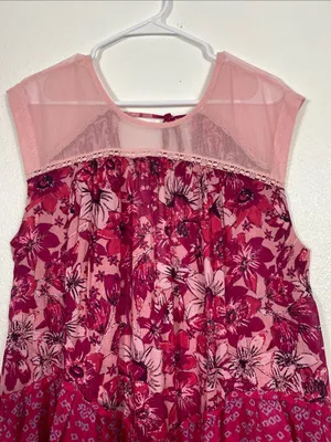 Free People Angelica Printed Tunic Mesh Top Pink Floral Blouse Sleeveless XS/TP thumbnail 6