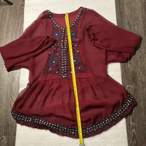 Free People Promesa Peasant Tunic Blouse Sheer Beaded Embroidered Boho M Indie thumbnail 8