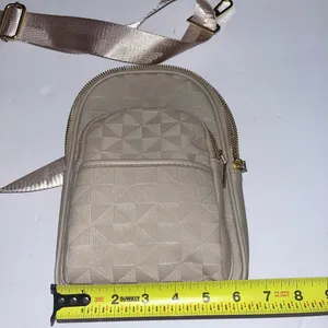 Leathered Cream Sling Crossbody Bag with Gold Accents thumbnail 10