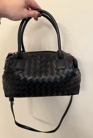 Anthropologie Black Woven Leather Crossbody Bag with strap thumbnail 1