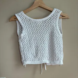 Hippie Rose bohemian white knit vest open front ribbons women's size‎ XS cotton thumbnail 7