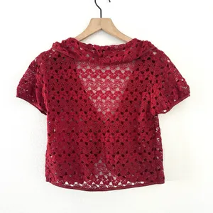 Vintage Y2K Crochet Bolero Shrug Red Buttons Collared Wrapper Indie Cottage S/M thumbnail 5