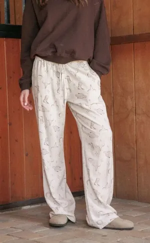 Cali 1850 Western Printed Linen Pull On Pants Size Medium Cream Cowgirl Rodeo thumbnail 1