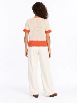 Zara Cream Coral Orange Open Knit Short Sleeve Top Size S thumbnail 16