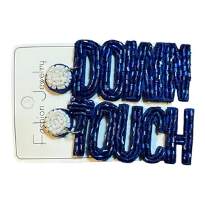 Boutique Touchdown Beaded Earrings‎ Women Blue White Football Game Day Statement thumbnail 4