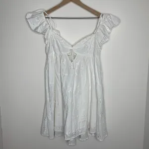 For Love & Lemons Weston Mini Dress in White Eyelet Womens Large thumbnail 2