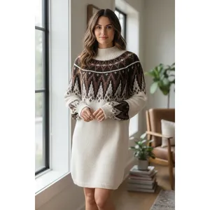 NWT $198 Free People Size XSmall Scotland Neutral Combo‎ Long Sleeve Mini Dress thumbnail 4
