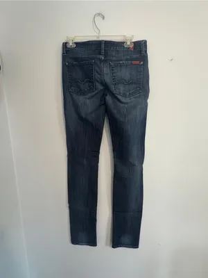 7 For All Mankind Roxanne Dark Blue Distressed Straight Leg Jeans- 27 thumbnail 4