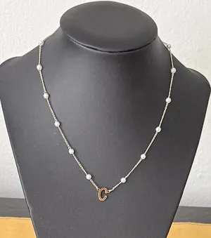 Pearls Fancy C Alphabetic Pearl- Gold Chain Pendant and Matching Bracelet thumbnail 1