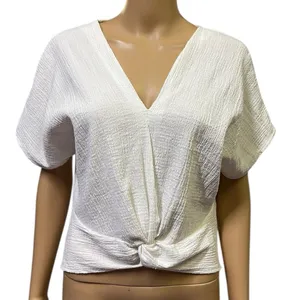 Zara White Gauze Twisted Front Dolman Short Sleeve Lightweight Top Womens Small thumbnail 1