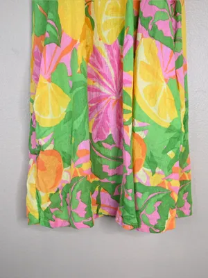C&C California Women's S Lemon Print Green Pink Linen Blend Mini Beach Sundress thumbnail 5