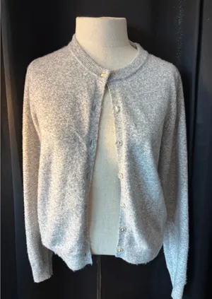 Studio B by Bobeau Gray Button Front Crew Neck Cardigan Sweater Small thumbnail 1