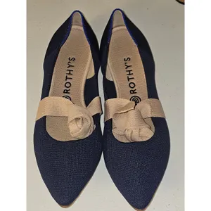 Rothy's Womens Navy The Point‎ Mary Jane Flats Shoes With Tan Bow Strap 10.5 thumbnail 3