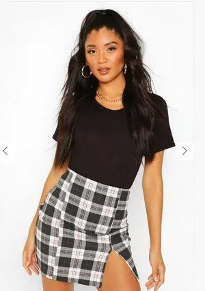 Boohoo split front checked mini skirt plaid size US 8 thumbnail 1