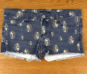 Hot Topic | Lovesick Jean Shorts Printed Floral Skulls Size 11 Frayed Bottoms thumbnail 1