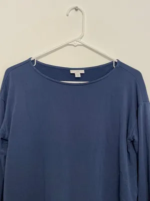 J. JILL Solid Blue Boat Neck Long Sleeve Fleece Lined Side Zip Zippers Tunic Top thumbnail 2