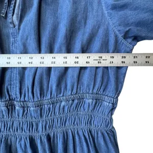 Gap Denim Dress Womens XXL Blue Cotton Ruffle Neck Tie Smocked Waist Long Sleeve thumbnail 6