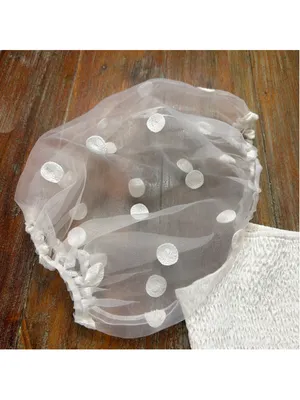 idem ditto White Smocked Puff Sleeve Crop Top NWOT Size Medium Sheer Polka Dot thumbnail 3