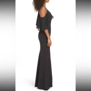 Jay By JAY GODFREY Black Flutter‎ Chiffon Overlay Cold Shoulder Naomi Gown Dress thumbnail 3