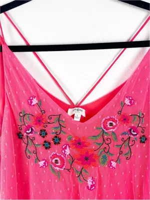 UMGEE Pink Swiss Dots Floral Strappy Lace Trim Top Large Boho Festival Concert thumbnail 8
