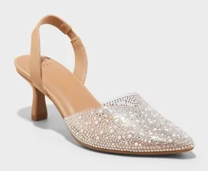 NEW A New Day Isabel Embellished Slingback Kitten Heel Clear Crystal sz 8.5 thumbnail 1