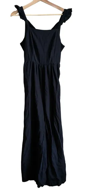 Sincerely Jules linen blend black jumpsuit open back pinafore detail women's M thumbnail 1