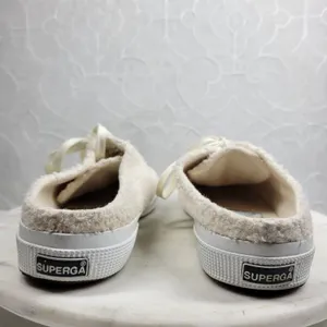SuperGA Teddy Shearling Mule Sneakers US 9.5 Ivory Slip On Sherpa Boucle Cozy thumbnail 6