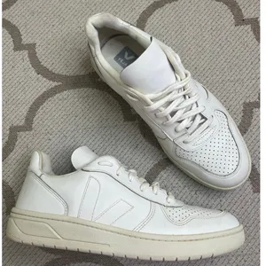 Veja V-10 sneakers all-white leather perforated toes lace.up sneakers, size 10 thumbnail 1
