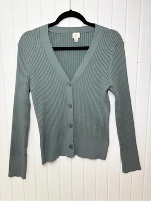 a‎ new day Sage Green Ribbed V-Neck Button Cardigan Size M thumbnail 3