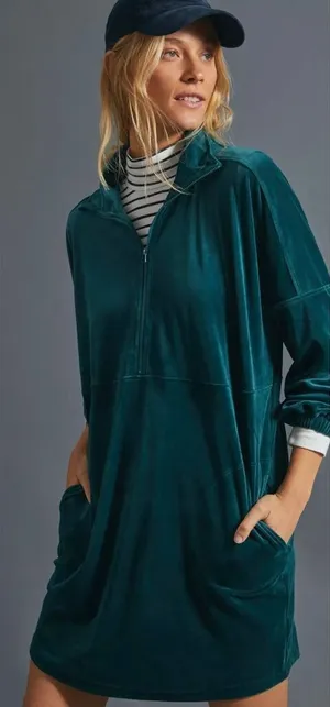 Anthropologie Saturday Sunday SMALL Rosiland Turquoise Velour Velvet Tunic Dress thumbnail 1