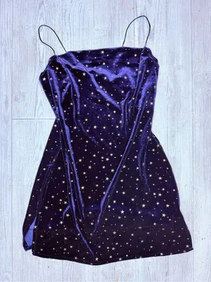 Zaful large velvet royal blue mini spaghetti strap dress w/ gold star celestial thumbnail 2