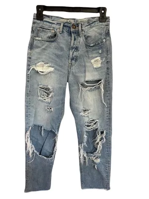American Eagle 90s Boyfriend Jeans Light Wash Distressed Ripped 00/short thumbnail 3