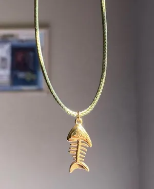 Handmade gold tone stainless steel fish bone boho funky simple necklace🌀🐟🧡 thumbnail 2