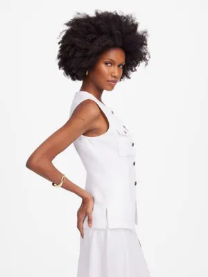 Madewell White Denim Vest Size 4 Utility Button Front Cotton Structured Top thumbnail 9