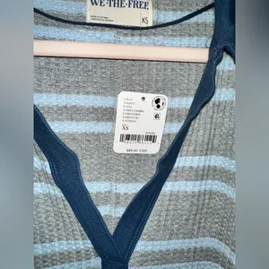 Free People Striped Travis Polo Shirt - Long Sleeve (gray combo) thumbnail 6